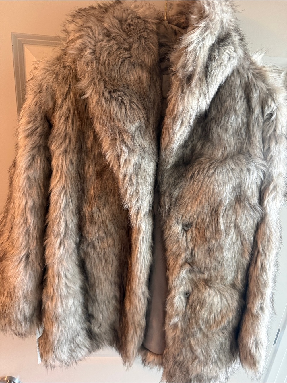 Abercrombie & Fitch Taupe Faux Fur Teddy Coat with Pockets